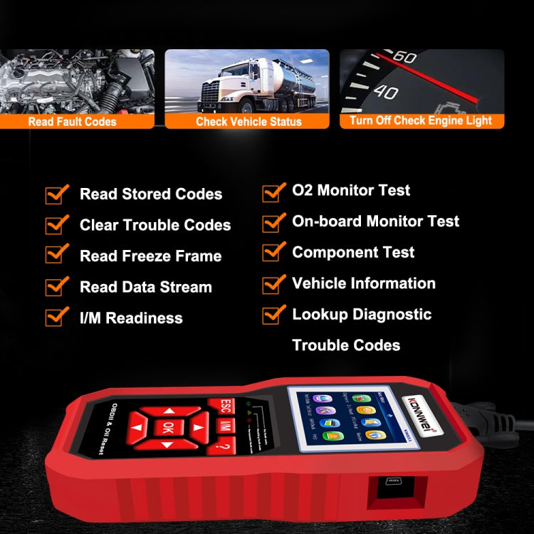 KONNWEI KW851 Escáner OBDII 2 En 1 Reinicio Luz Servicio Aceite Automotriz