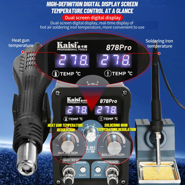 Kaisi 878Pro Estación de Soldadura Pistola Aire Caliente 2 En 1 Pantalla Digital