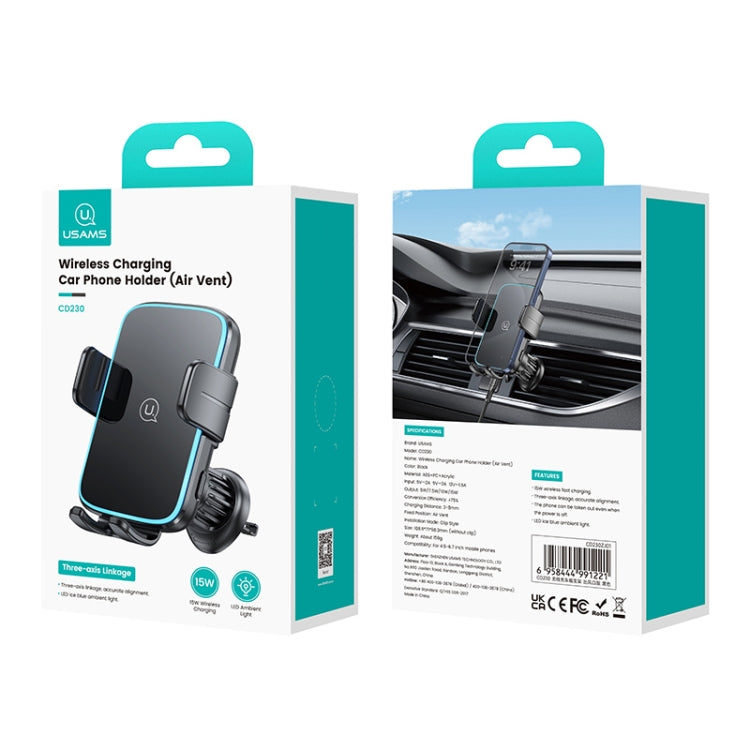 USAMS CD230 Soporte Coche Inalámbrico Carga 15W Ventosa