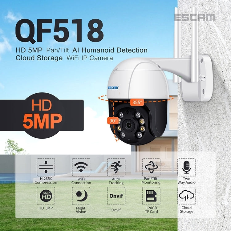 ESCAM QF518 Cámara IP WiFi 5MP HD Detección Humana AI