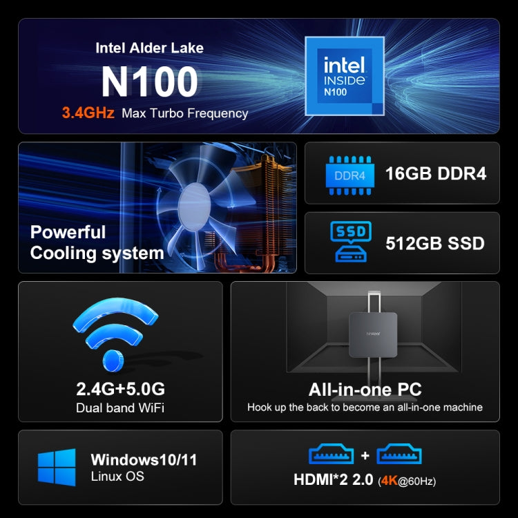 Ninkear N10 Mini PC Intel N100 16GB+512GB Windows 11 Edition