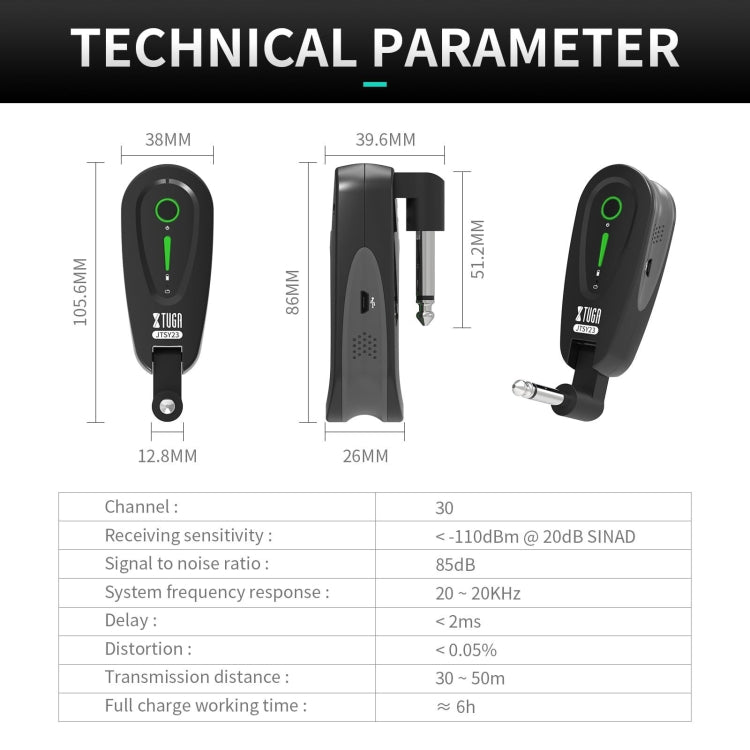 XTUGA JTSY23 Adaptador GuitarraInalámbrico UHF 30Canales