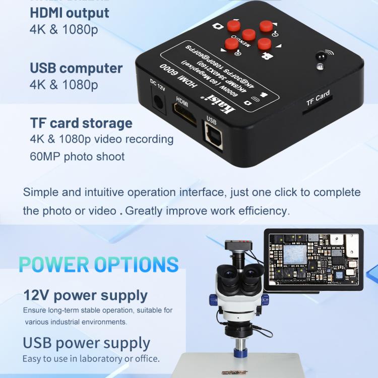 Kaisi HDMI 6000 Cámara Industrial para Microscopio 60MP