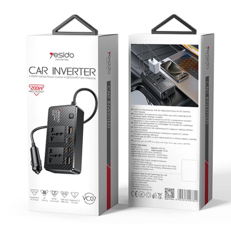 Yesido VC07 Inversor Para Coche 200W CA 220V Portátil