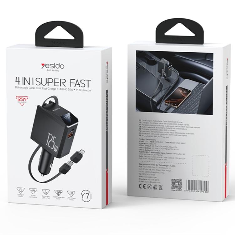Yesido Y71 Cargador Coche 3 En 1 125W Para Vehículos