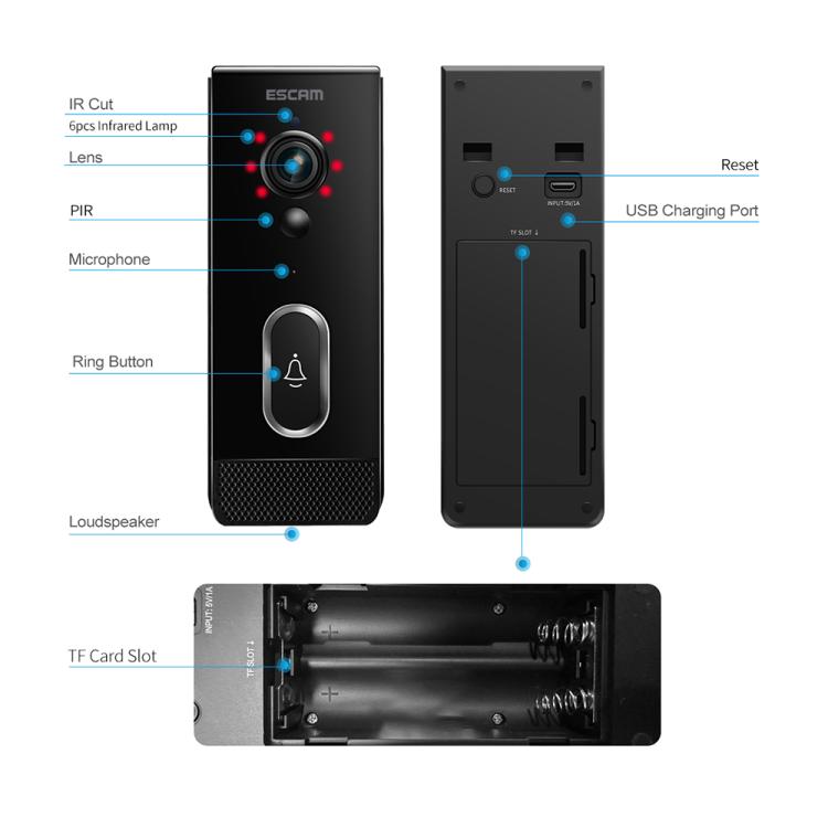 ESCAM V5 Timbre Inalámbrico 1080P Puerta Inteligente 128GB