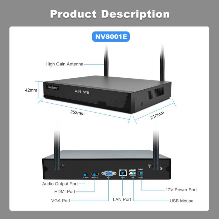 SriHome NVS001E-IPC039B Sistema de cámaras inalámbricas 5MP