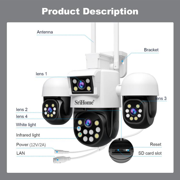 SriHome SH069 Cámara De Seguridad Con Zoom Digital 3X Para Hogar