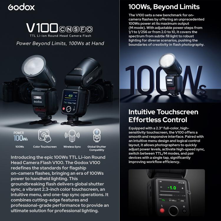 Godox V100 Round Head TTL Flash Externo con Cabezal Redondo Profesional
