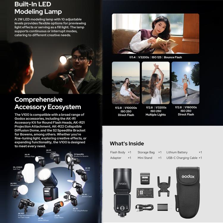 Godox V100 Round Head TTL Flash Externo con Cabezal Redondo Profesional
