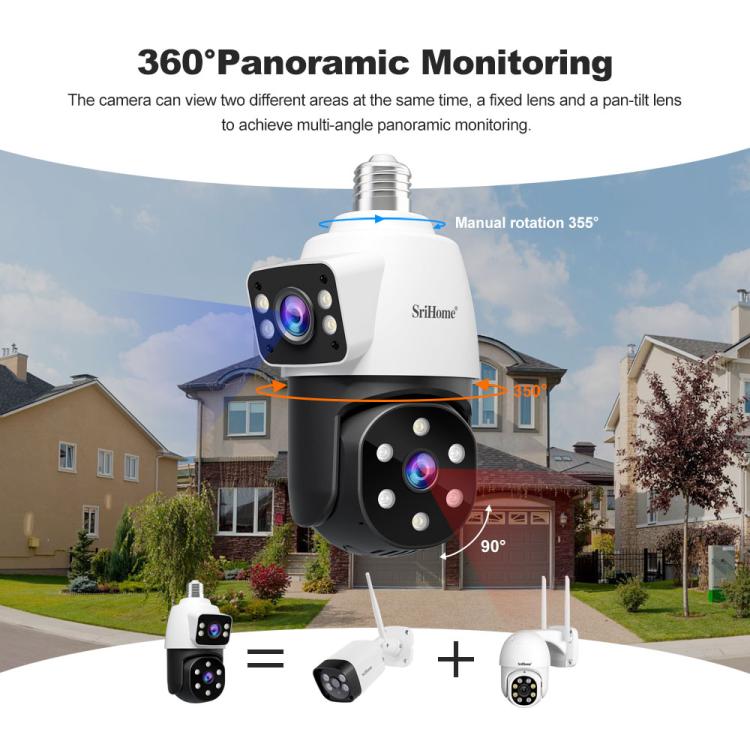 SriHome SH068 E27 4MP Light Bulb Camera IP66 Waterproof