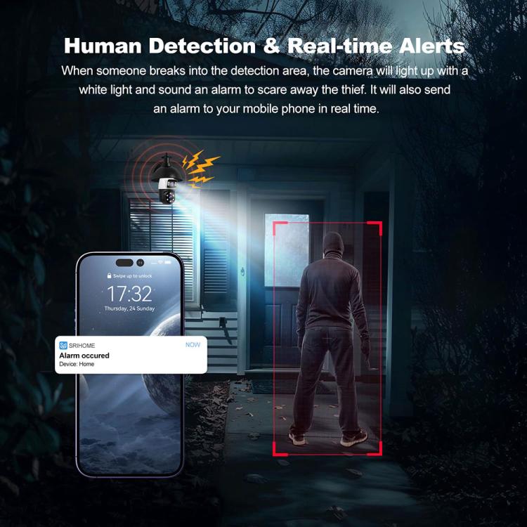 SriHome SH068 E27 4MP Light Bulb Camera IP66 Waterproof
