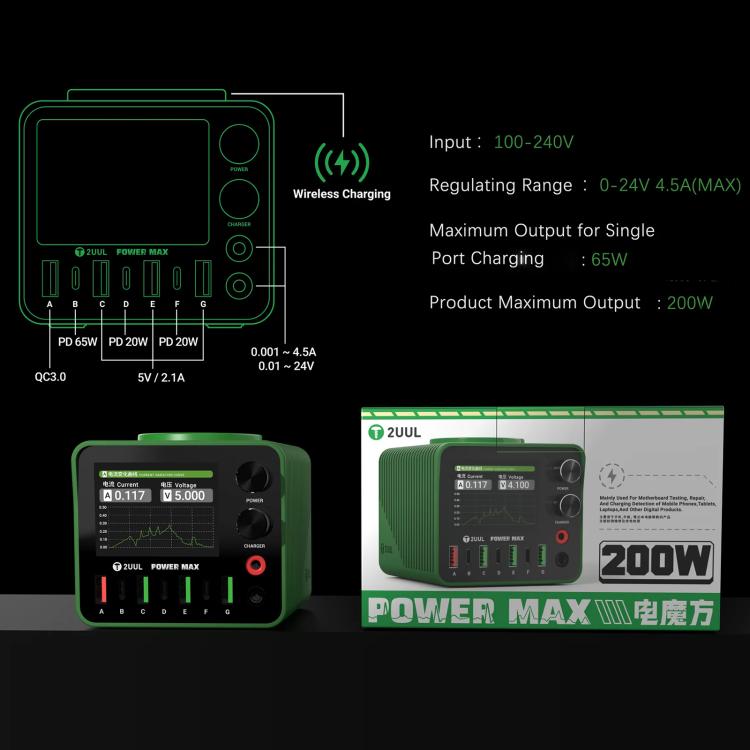 2UUL PC01 Power Max 200W Cargador Multipuertos Voltaje Ajustable
