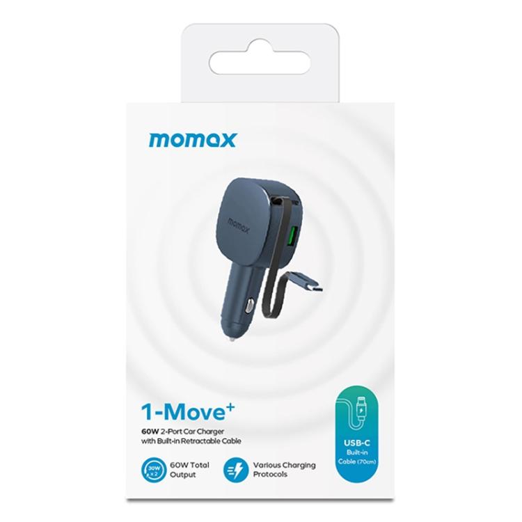 MOMAX UC19 Cargador De Coche 60W 3 En 1 Cable Retráctil