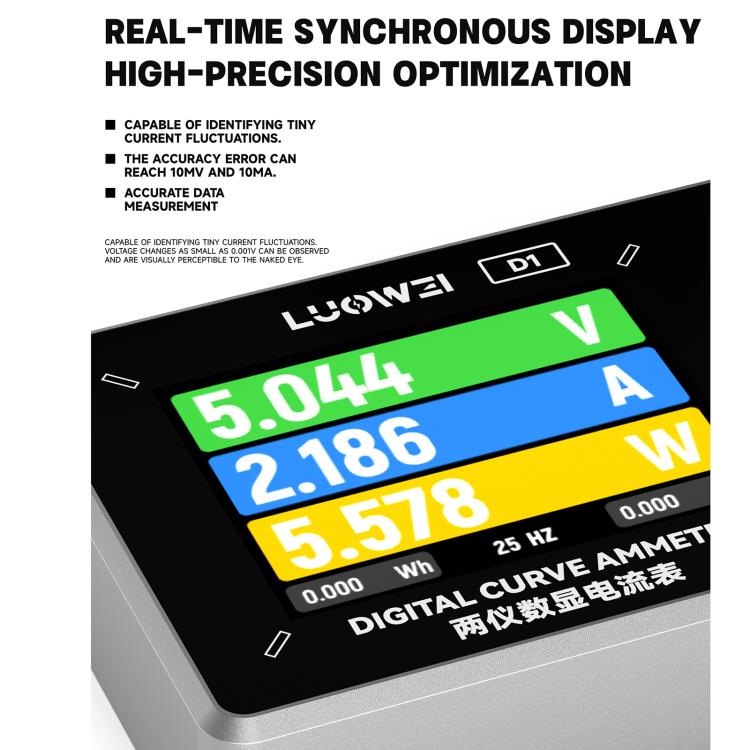 Luowei LW-D1 Amperímetro Digital De Curva Pantalla TFT De 2,8 Pulgadas