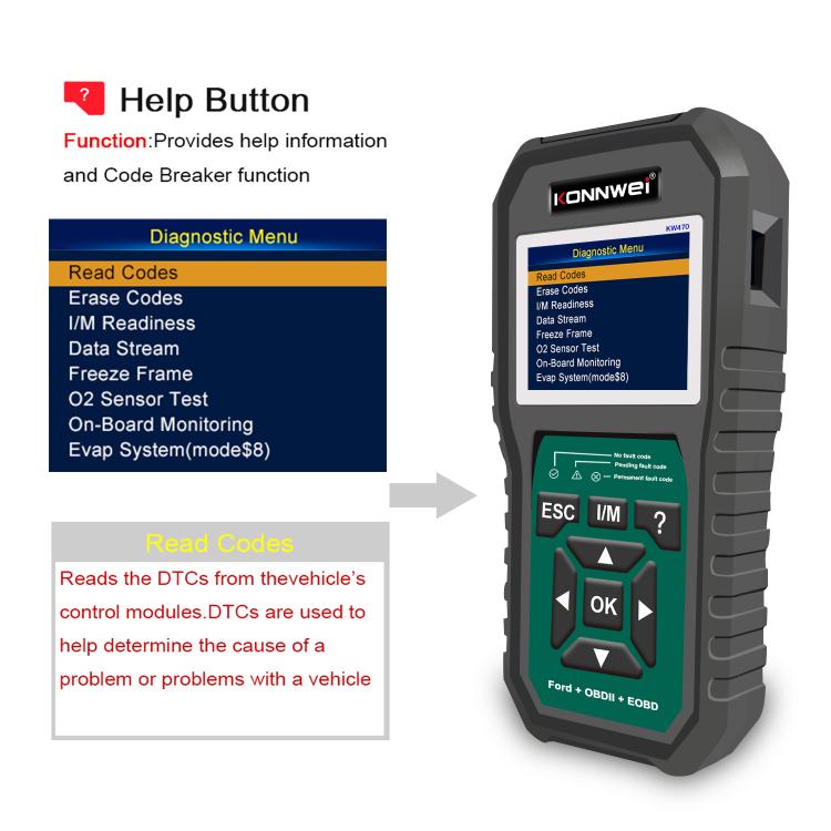KONNWEI KW470 Escáner OBD2 Ford Pantalla Color 2.8 Pulgadas Moderno