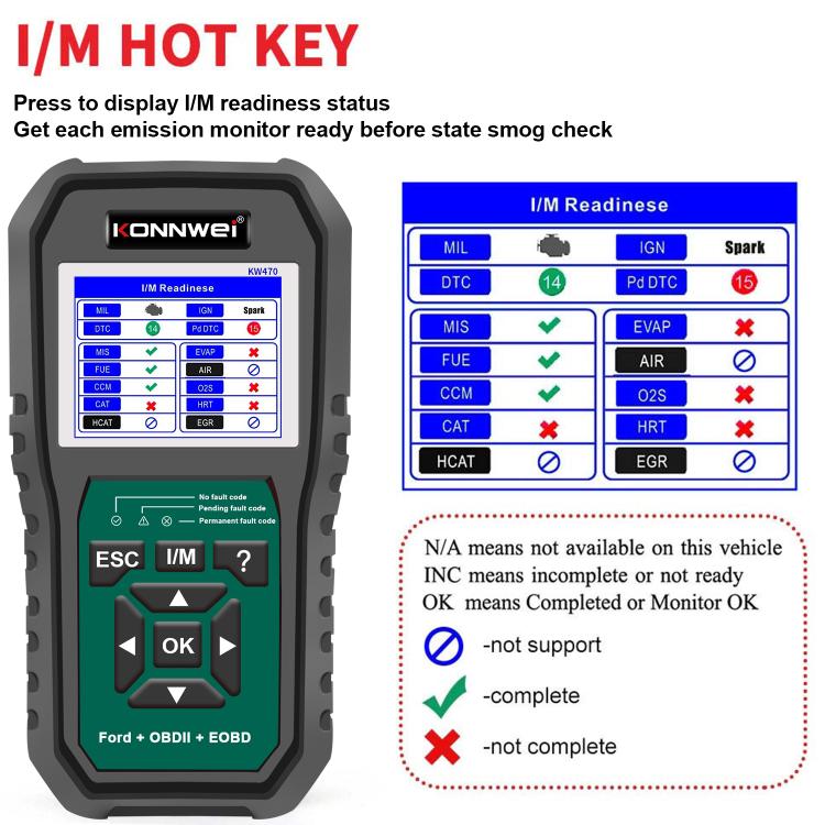 KONNWEI KW470 Escáner OBD2 Ford Pantalla Color 2.8 Pulgadas Moderno
