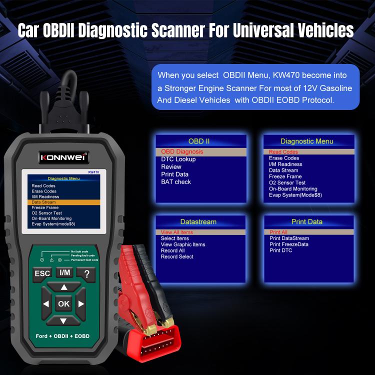 KONNWEI KW470 Escáner OBD2 Ford Pantalla Color 2.8 Pulgadas Moderno