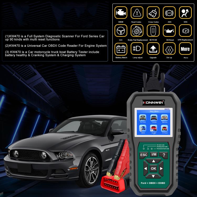 KONNWEI KW470 Escáner OBD2 Ford Pantalla Color 2.8 Pulgadas Moderno