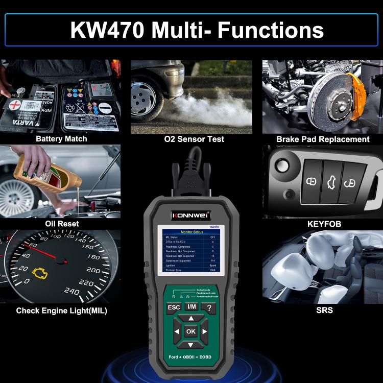 KONNWEI KW470 Escáner OBD2 Ford Pantalla Color 2.8 Pulgadas Moderno