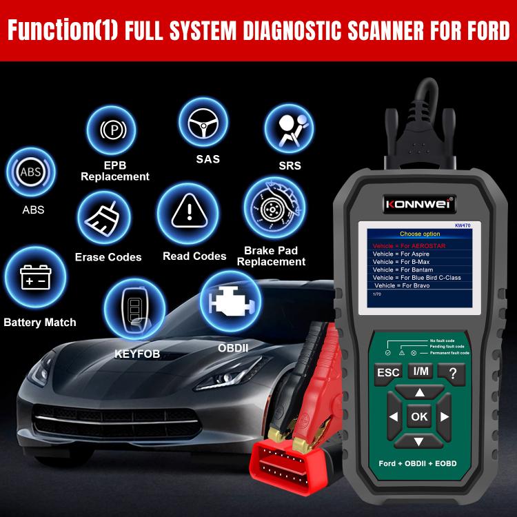 KONNWEI KW470 Escáner OBD2 Ford Pantalla Color 2.8 Pulgadas Moderno