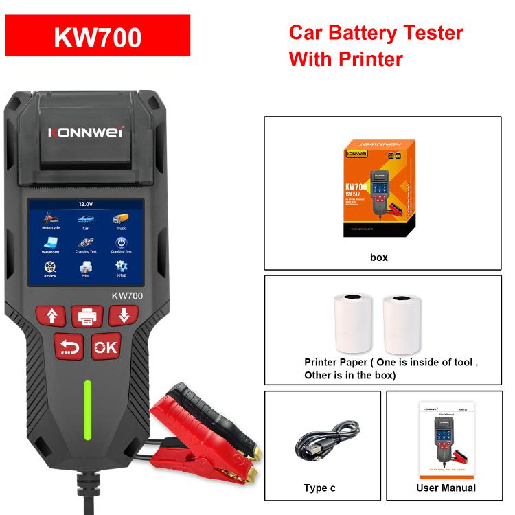 KONNWEI KW700 Probador de Batería para Automóvil Impresora