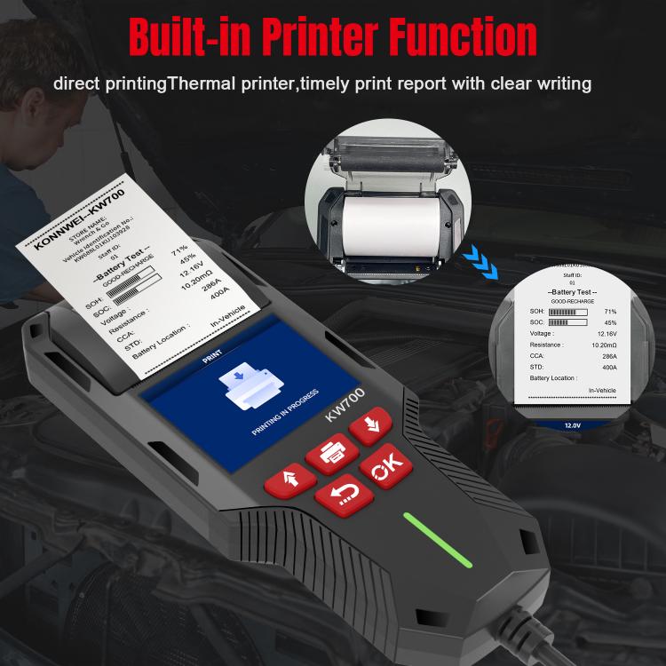 KONNWEI KW700 Probador de Batería para Automóvil Impresora