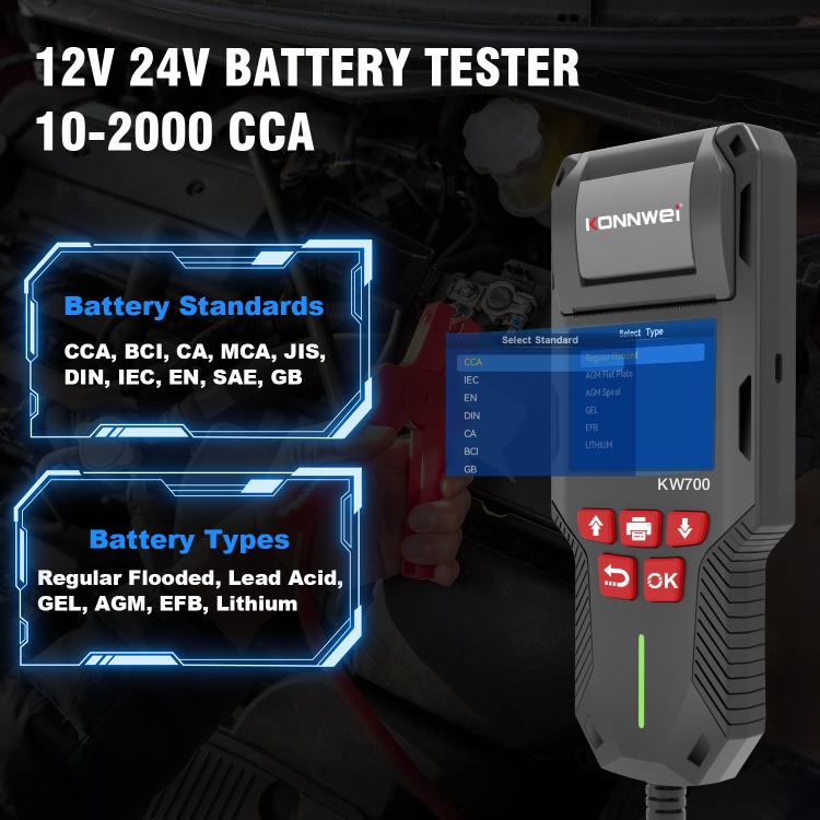 KONNWEI KW700 Probador de Batería para Automóvil Impresora