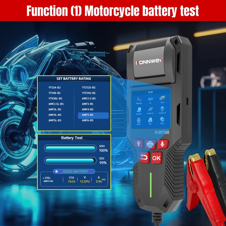 KONNWEI KW700 Probador de Batería para Automóvil Impresora