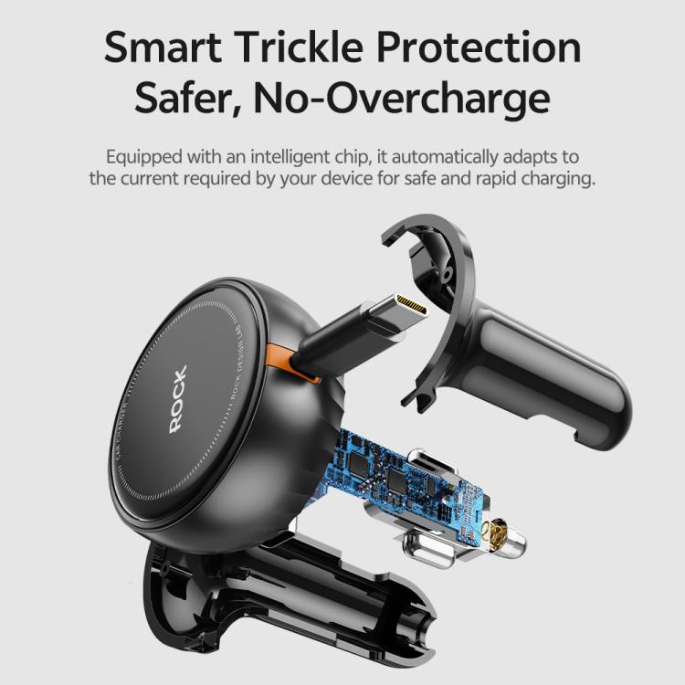Rock H30 Retractable Type C Cable Car Charger USB A 45W