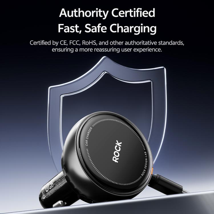 Rock H30 Retractable Type C Cable Car Charger USB A 45W