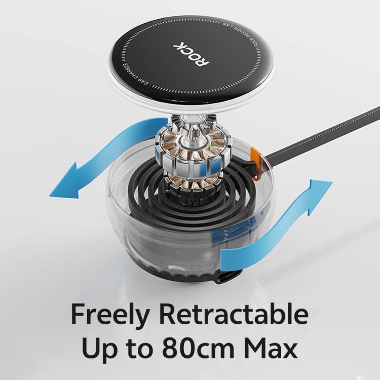 Rock H30 Retractable Type C Cable Car Charger USB A 45W