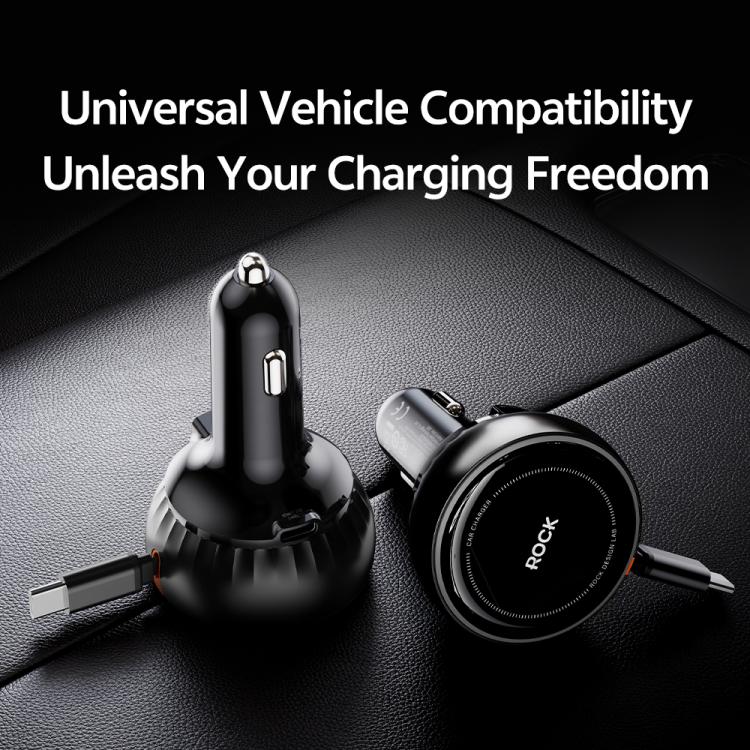 Rock H30 Retractable Type C Cable Car Charger USB A 45W