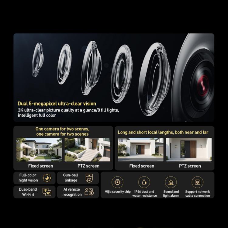Xiaomi Cámara Exterior MJSXJ10HL Doble Sensor 5MP Resolución 3K a Prueba de Agua IP66