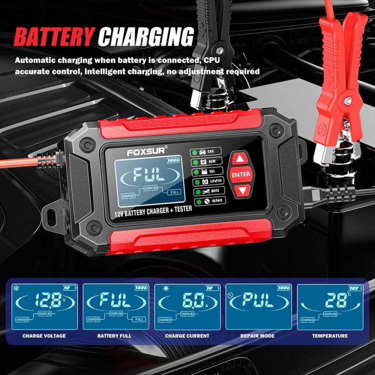 FOXSUR FTC-1206 Cargador Probador De Batería 12V 2 En 1