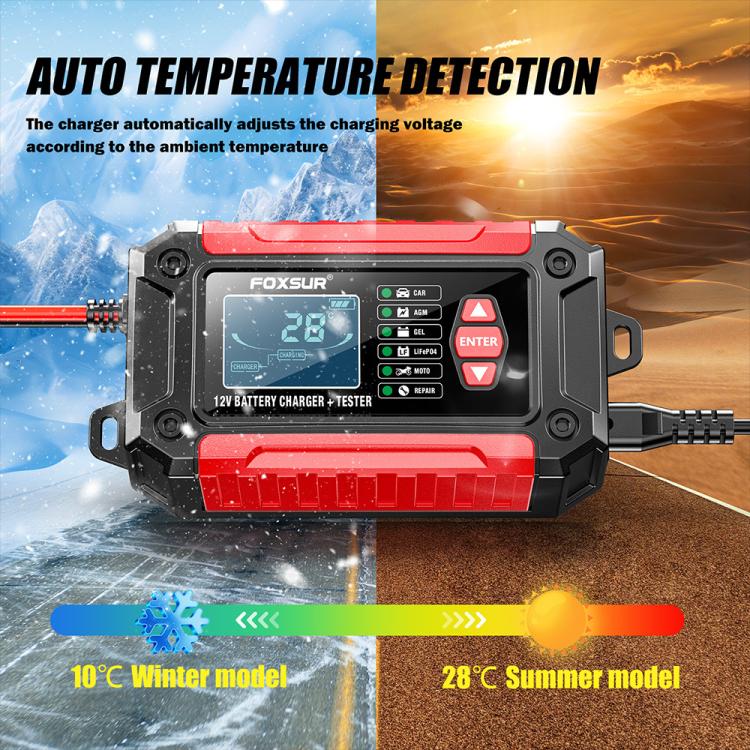 FOXSUR FTC-1206 Cargador Probador De Batería 12V 2 En 1