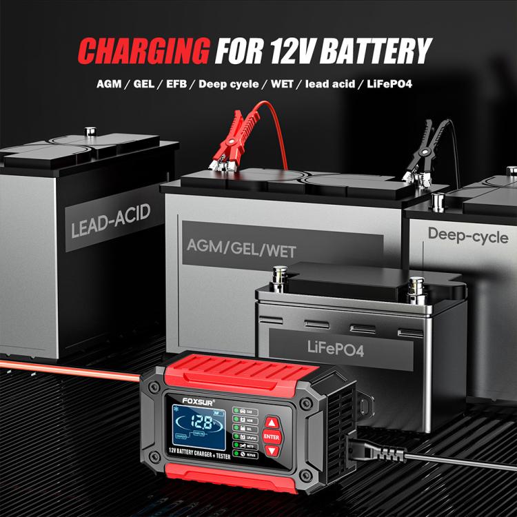 FOXSUR FTC-1206 Cargador Probador De Batería 12V 2 En 1