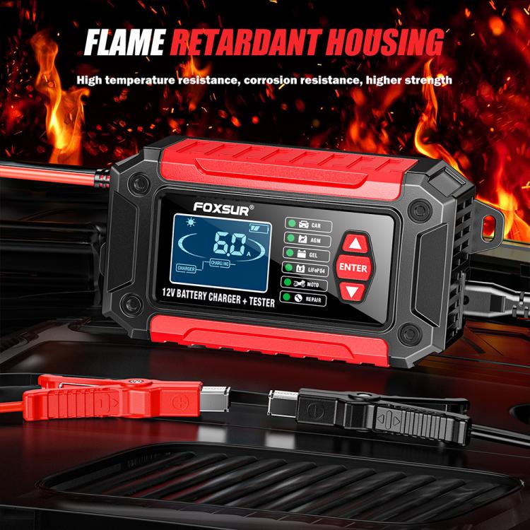 FOXSUR FTC-1206 Cargador Probador De Batería 12V 2 En 1