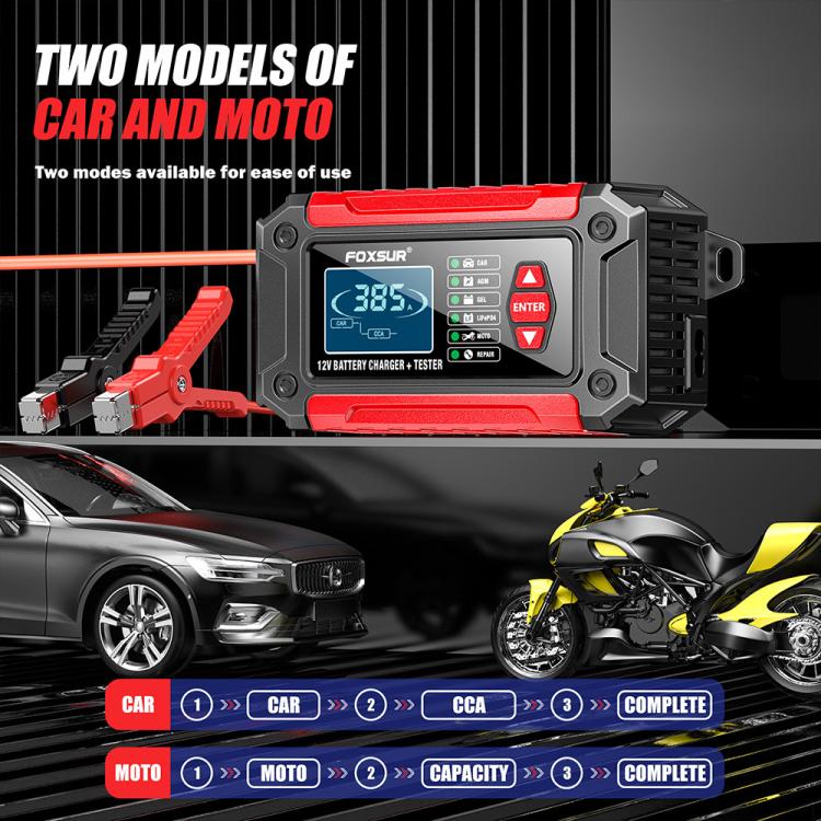 FOXSUR FTC-1206 Cargador Probador De Batería 12V 2 En 1