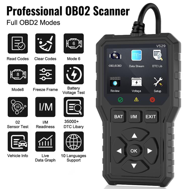 FOXSUR V529 Lector OBD2 Del Motor Pantalla 2,8 Pulgadas