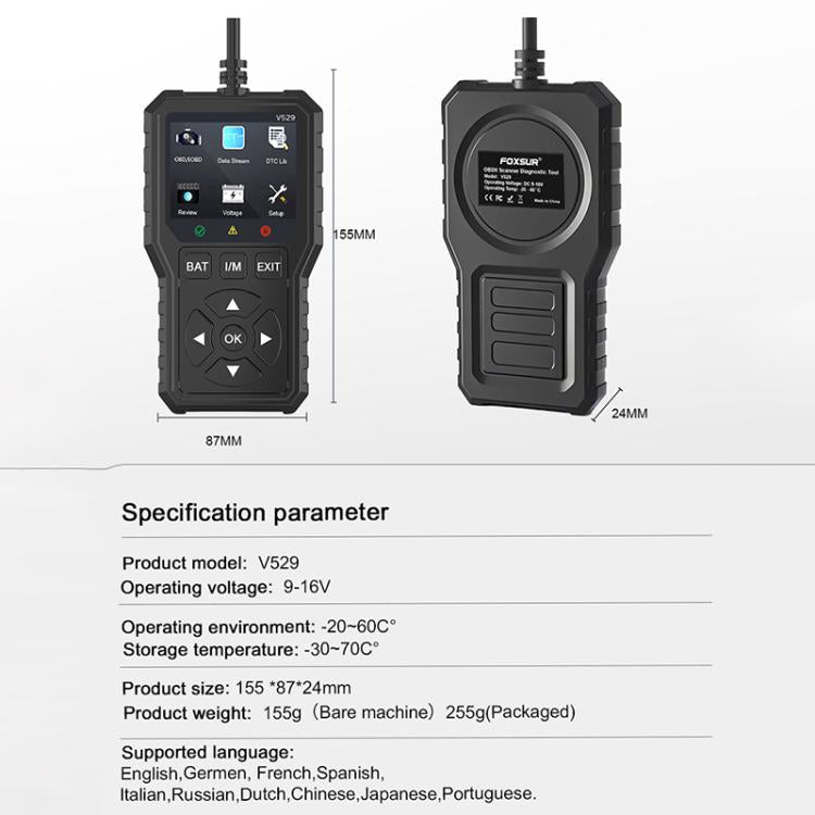 FOXSUR V529 Lector OBD2 Del Motor Pantalla 2,8 Pulgadas