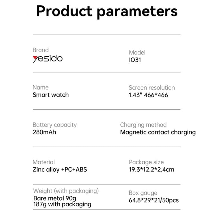 Yesido IO31 Reloj Inteligente Pantalla AMOLED de 1.43 Pulgadas Monitoreo de Salud Bluetooth