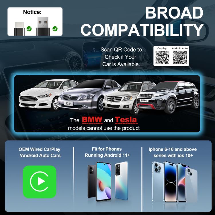 Adaptador Mini USB Smart Box Con Conexión Inalámbrica CarPlay y Android Auto Bluetooth 5.0