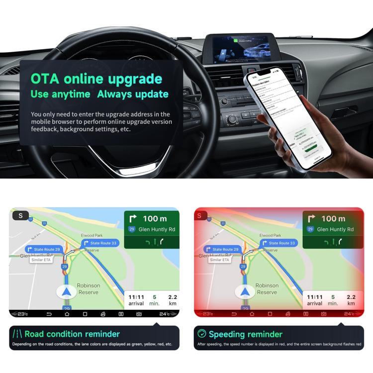 Adaptador Mini USB Smart Box Con Conexión Inalámbrica CarPlay y Android Auto Bluetooth 5.0