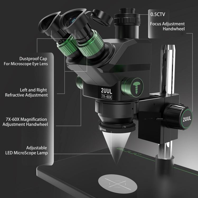 2uul MC7060-A1 Microscopio Trinocular 7-60X Zoom Profesional
