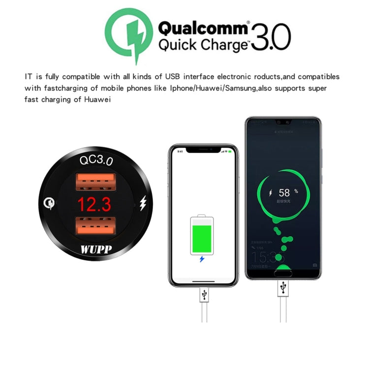 WUPP ZH-975A3 Cargador Para Motocicleta USB QC3 Voltímetro