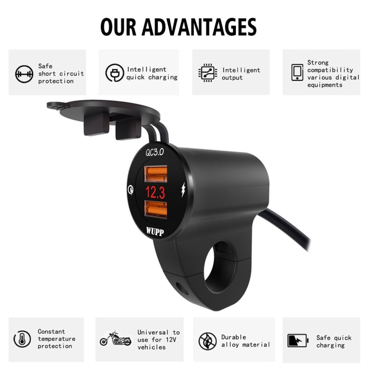WUPP ZH-975A3 Cargador Para Motocicleta USB QC3 Voltímetro