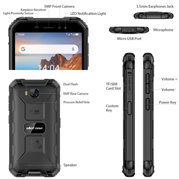 Armor X6 MTK6580A Smartphone Impermeable 5 Pulgadas 2GB+16GB Batería de 4000 mAh 3G