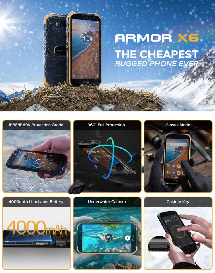 Armor X6 MTK6580A Smartphone Impermeable 5 Pulgadas 2GB+16GB Batería de 4000 mAh 3G