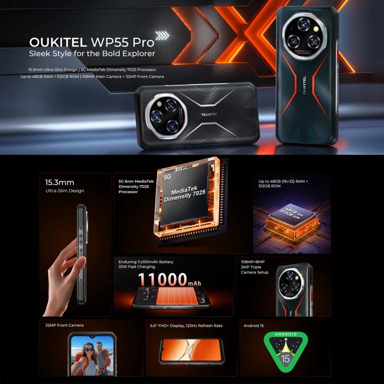 Oukitel WP55 Pro Teléfono Robusto 16GB+512GB Android15 5G by OUKITEL